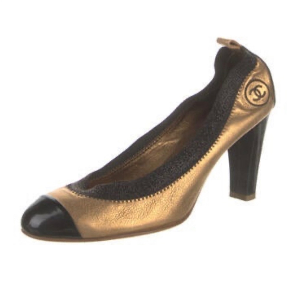 CHANEL BLACK & GOLD HEELS